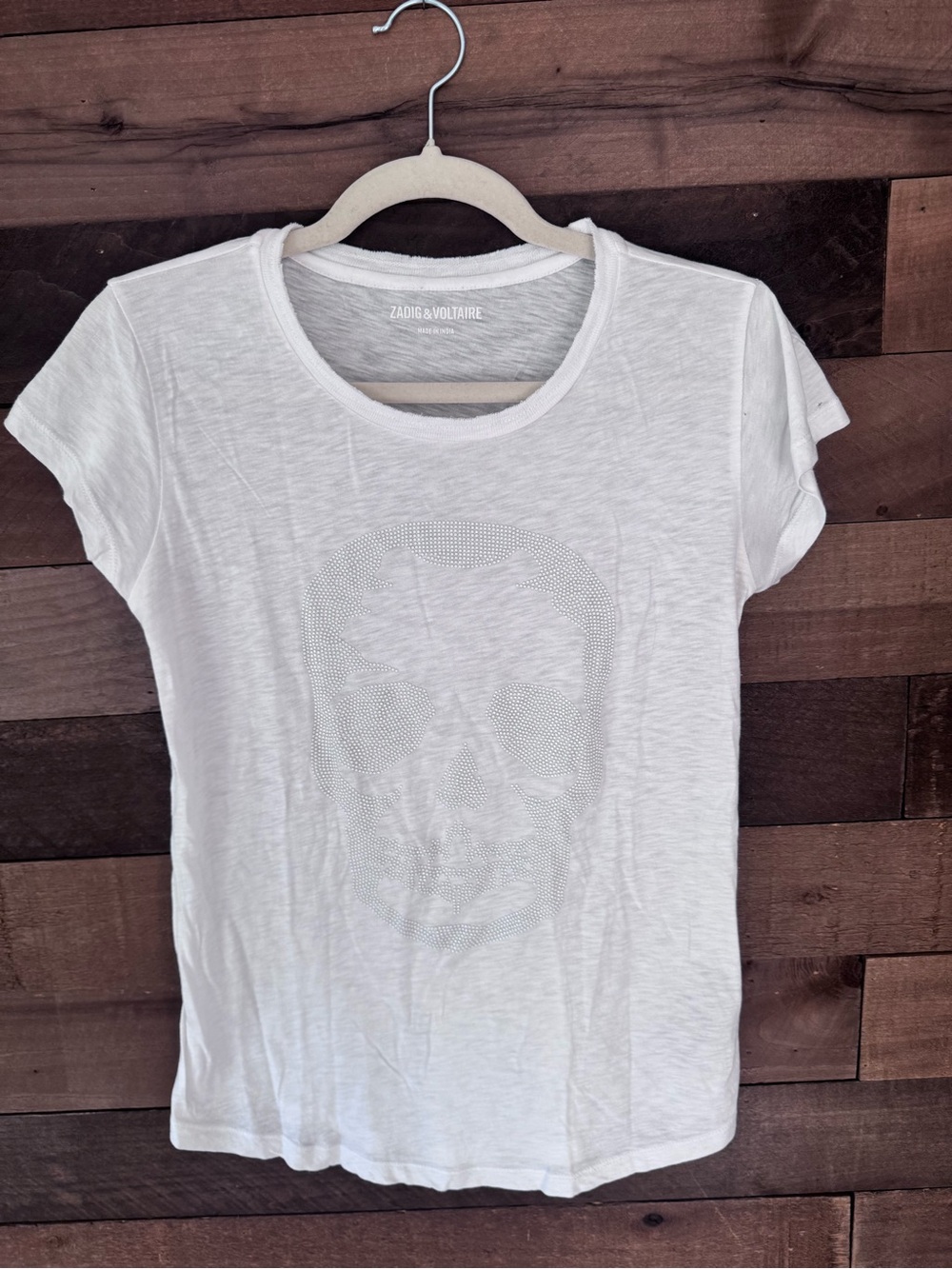 Zadig & Voltaire White Short Sleeve Tee with Crystal Skull
